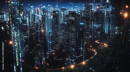 Wallpaper Mural Smart digital Innovation city with connection network reciprocity over the cityscape. of future smart wireless digital city and social media networking systems that connects people with in city Torontodigital.ca