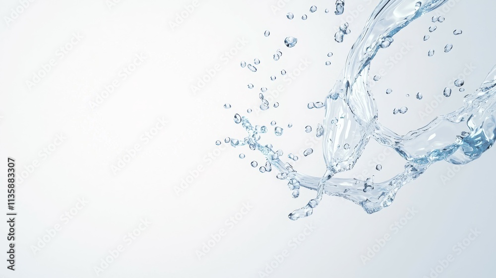 A splash of water with droplets against a light background, conveying freshness and clarity. A splash of water with droplets against a light background, conveying freshness and clarity.
