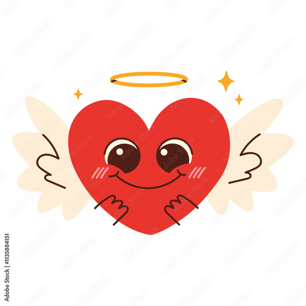 Fototapeta premium Kawaii heart characters with emotions. Red heart symbol. Happy funny design elements for Valentine s Day. Hand drawn Vector illustration. Love, Valentine's day, romance concept. Isolated on white