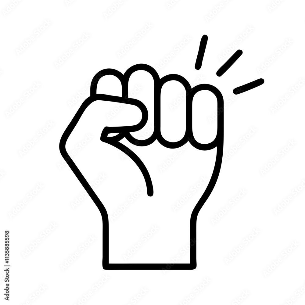 Obraz premium raised fist in solidarity icon, juneteenth line art, juneteenth icon - simple black line art icon of raised fist in solidarity, symbolizing juneteenth celebrations. juneteenth vector art.