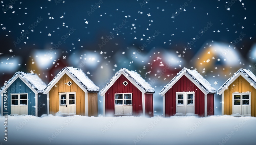 Fototapeta premium Charming Winter Village Snow Houses Scene