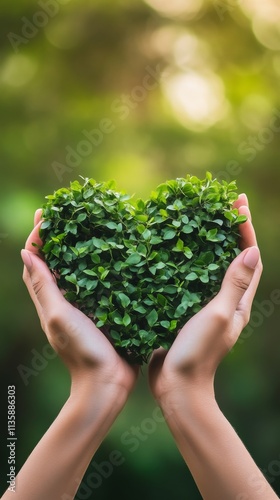 Hands holding a heart-shaped green plant