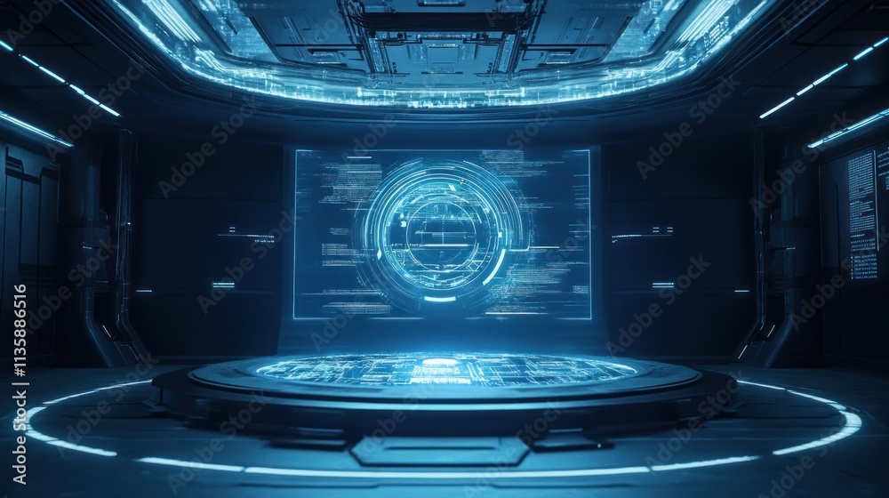 Futuristic Control Room With Holographic Interface Display Futuristic Control Room With Holographic Interface Display