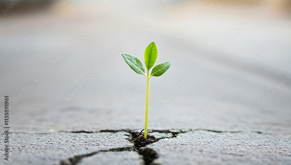 Resilient Sprout Growing Through Crack in Asphalt Resilient Sprout Growing Through Crack in Asphalt
