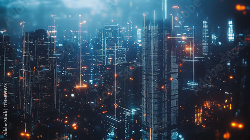 Wallpaper Mural Smart digital Innovation city with connection network reciprocity over the cityscape. of future smart wireless digital city and social media networking systems that connects people with in city Torontodigital.ca