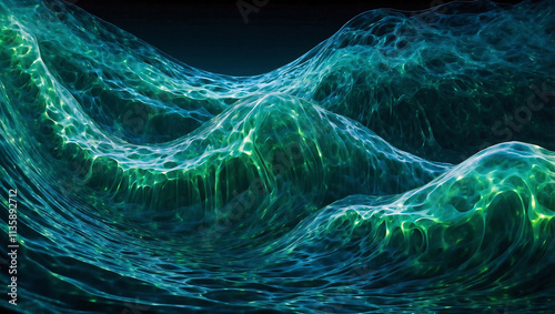 Sound Waves Morphing into Bioluminescent Ocean Wave photo