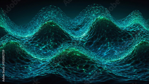 Sound Waves Morphing into Bioluminescent Ocean Wave photo