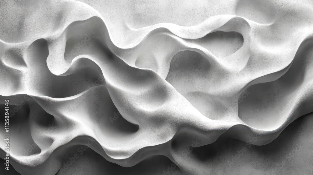 Fototapeta premium Abstract wave-like texture in grayscale, emphasizing fluidity and depth.