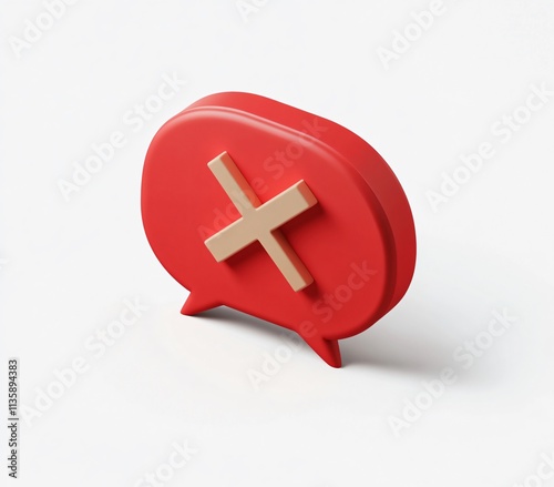 3D Render Red Speech Bubble Cancel Icon photo