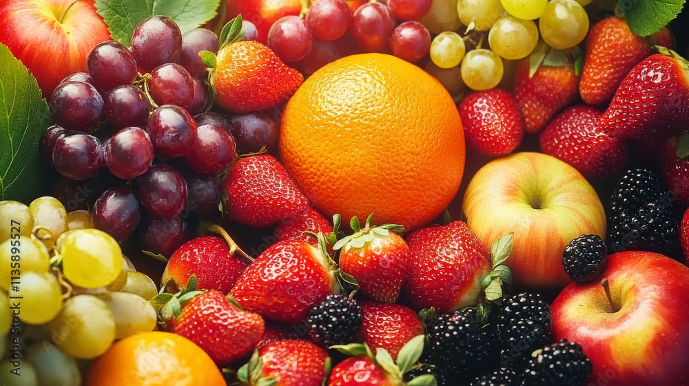 Various fruits such as grapes, apples, strawberries, etc Various fruits such as grapes, apples, strawberries, etc