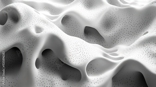 Abstract white texture with smooth waves and perforations.