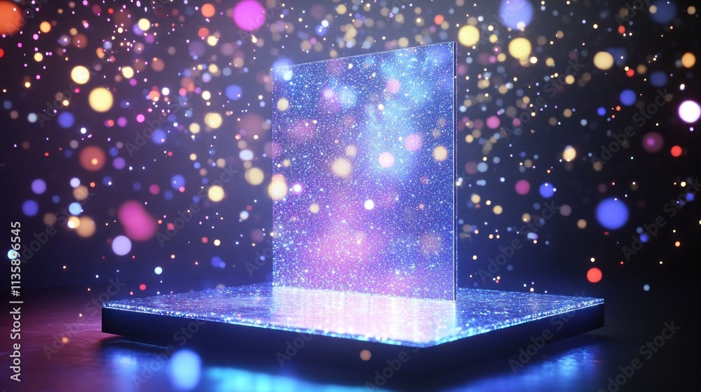 Obraz premium Glittering Panel On Illuminated Platform With Bokeh Lights