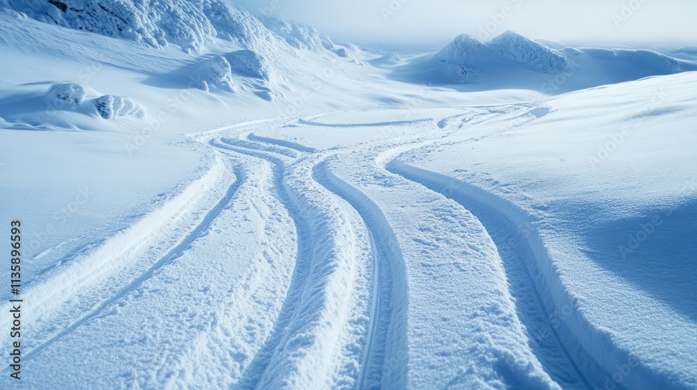 Snow-Covered Mountain Landscape with Ski Tracks