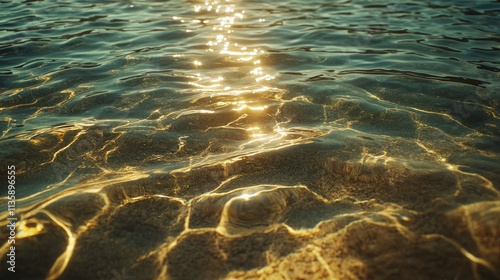 Sunlight Illuminates Rippling Water Over Sandy Seabed