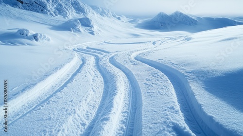 Snow-Covered Mountain Landscape with Ski Tracks