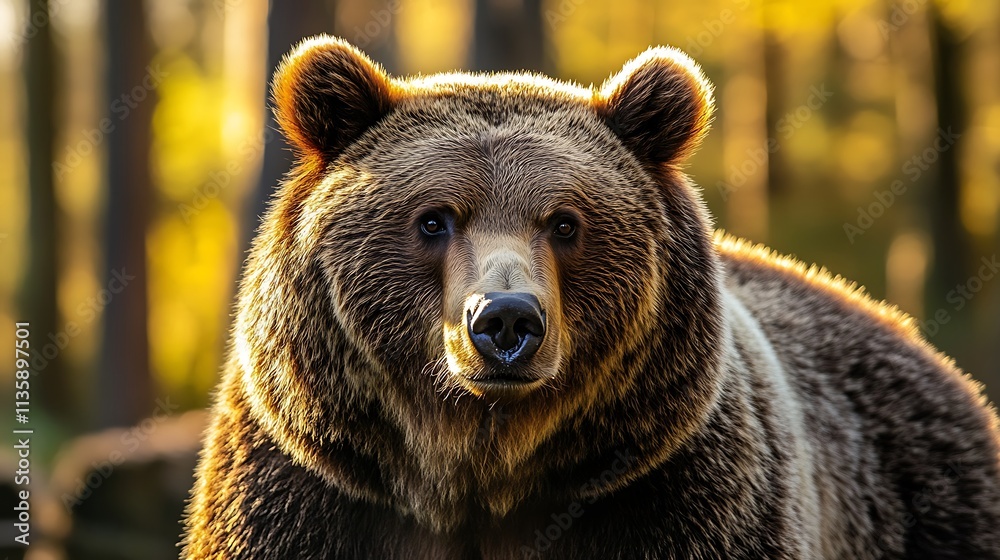 Obraz premium Brown Bear in Forest Sunlight. Wildlife Portrait.