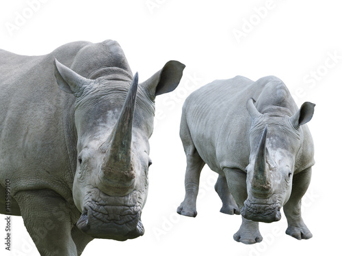 white rhino isolated on white background photo