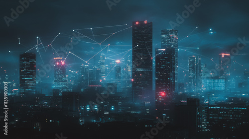 Wallpaper Mural Smart digital Innovation city with connection network reciprocity over the cityscape. of future smart wireless digital city and social media networking systems that connects people with in city Torontodigital.ca