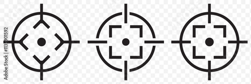 Target destination icon set. Aim sniper shoot group. Focus cursor bull eye mark collection. Vector isolated on transparent background. eps 10.