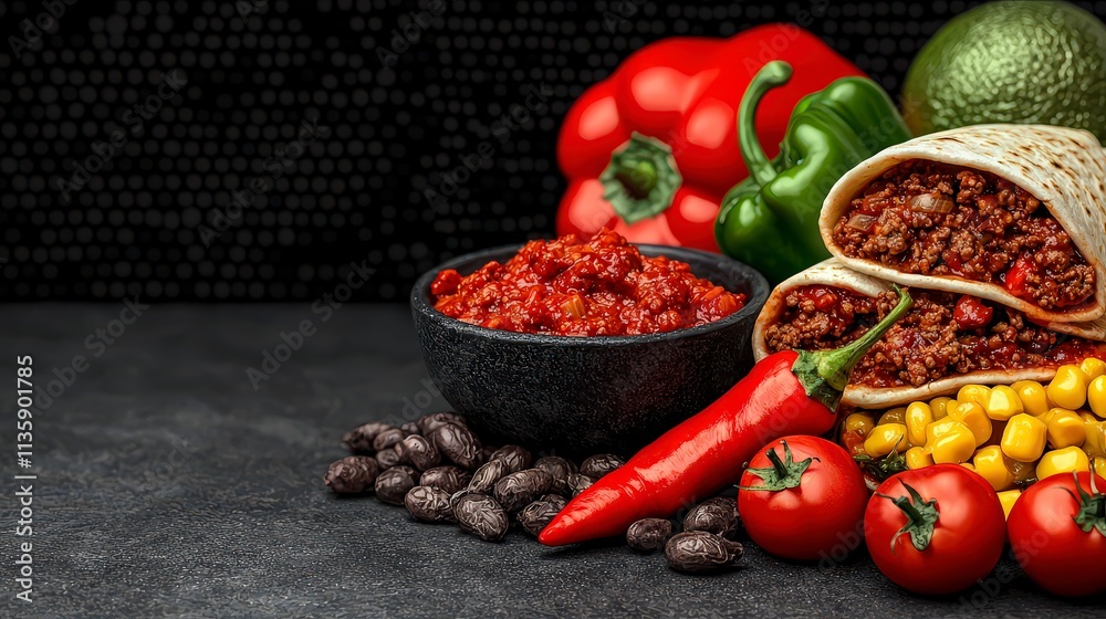 Delicious Mexican Burritos Chili Corn Peppers Salsa Delicious Mexican Burritos Chili Corn Peppers Salsa