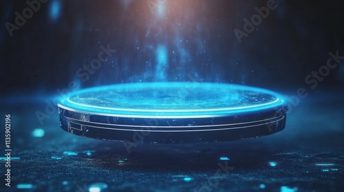 Wallpaper Mural Futuristic Circular Platform Glowing Bright Blue Torontodigital.ca