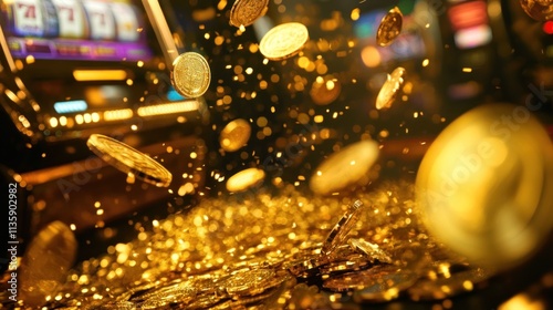 Golden Coins Falling From Slot Machine Jackpot