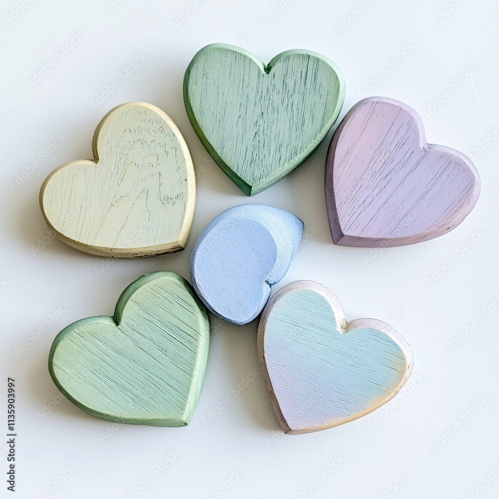 Obraz premium Pastel Wooden Hearts Collection: Romantic Decor