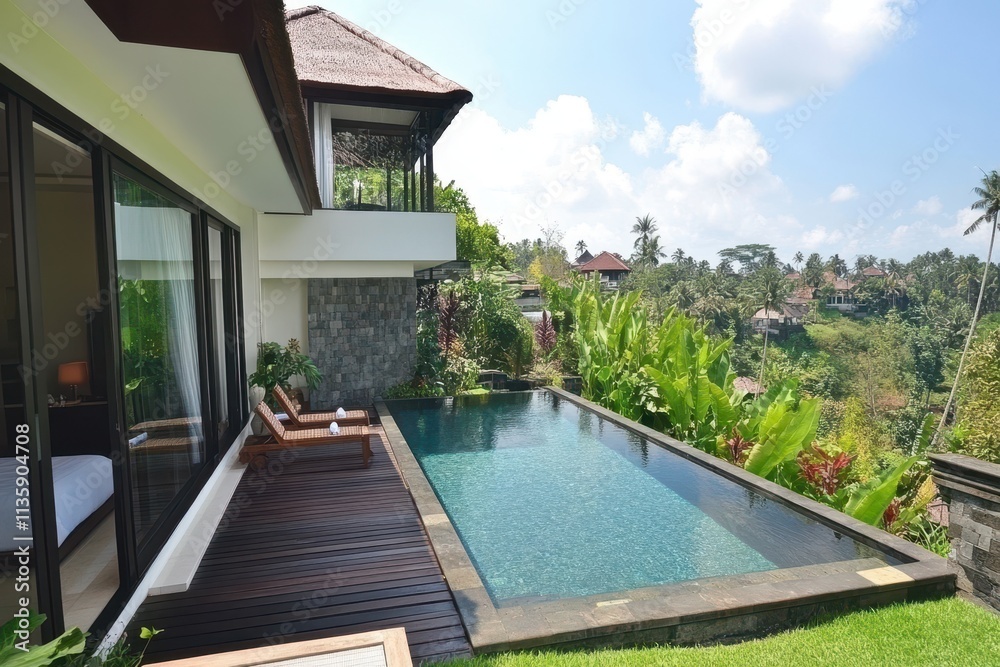 Fototapeta premium Luxury Villa with Infinity Pool and Breathtaking Jungle Views in Bali