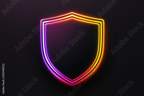 Neon Shield Icon with Colorful Glow on Dark Background, Representing Protection, Security, and Safety in Modern Digital Design Aesthetics photo