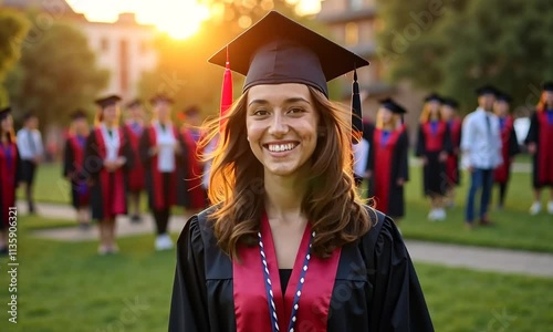 Young Hispanic woman in a graduation gown and cap photo