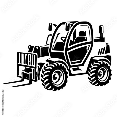 telehandler as a simple single icon logo illustration black and white, white background