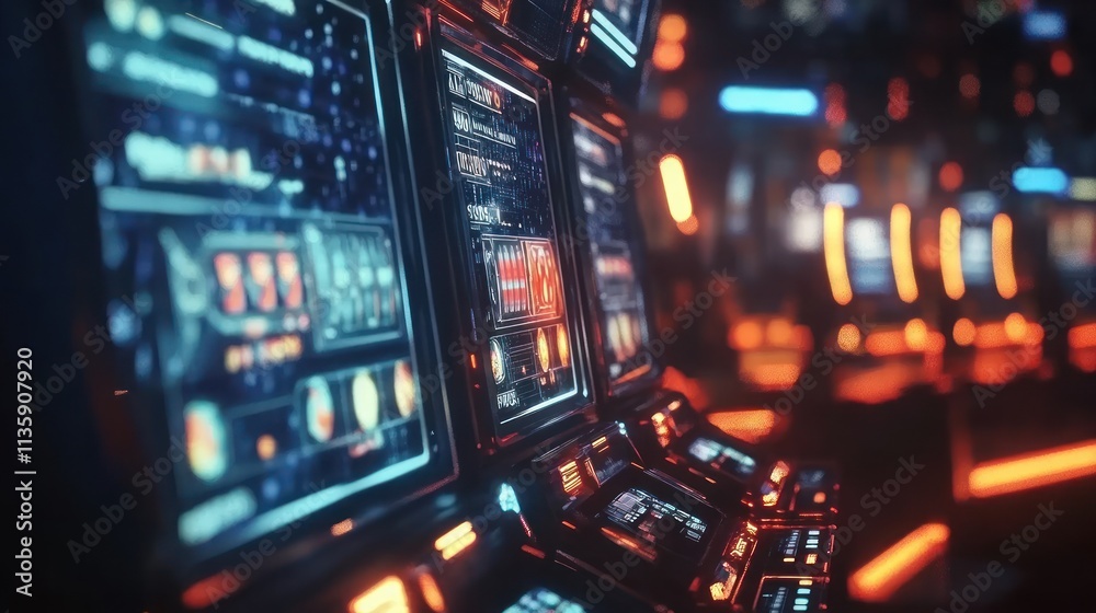 Futuristic Slot Machine Interface Displays Colorful Data Futuristic Slot Machine Interface Displays Colorful Data