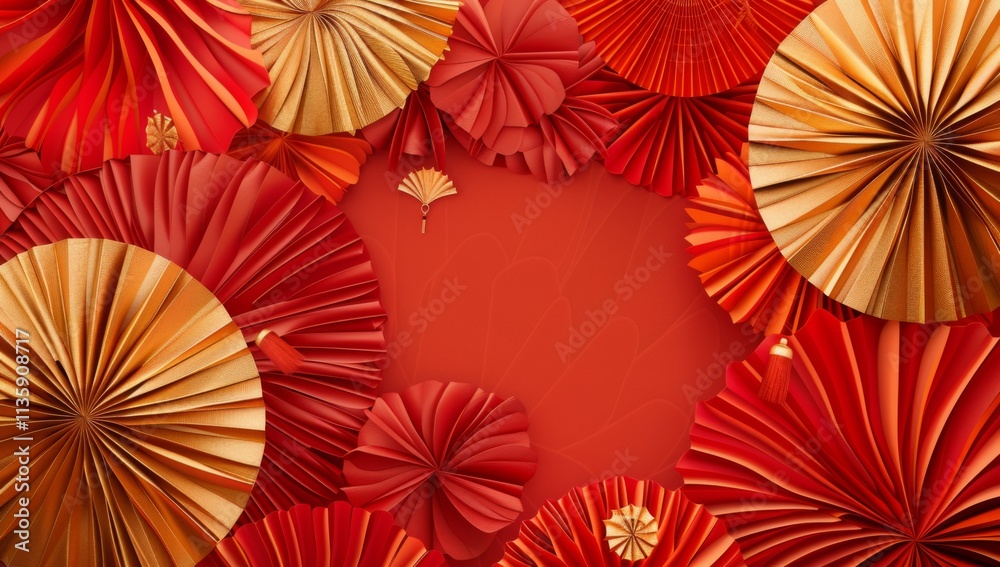 Chinese New Year celebration. Banner design with red paper fans decorations on red background..Chinese New Year celebration. Banner design with red paper fans decorations on red background. Chinese New Year celebration. Banner design with red paper fans decorations on red background..Chinese New Year celebration. Banner design with red paper fans decorations on red background.