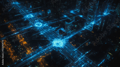 Wallpaper Mural Smart digital Innovation city with connection network reciprocity over the cityscape. of future smart wireless digital city and social media networking systems that connects people with in city Torontodigital.ca