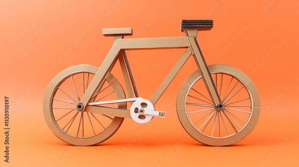 Fototapeta premium Cardboard bicycle model on orange background.