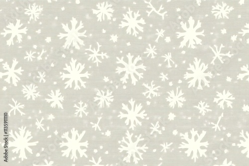 Soft White Snowflakes on a Light Gray Background, Perfect for Winter Themes, Holiday Decor, and Cozy Seasonal Designs in Fashion, Textiles, and Crafts