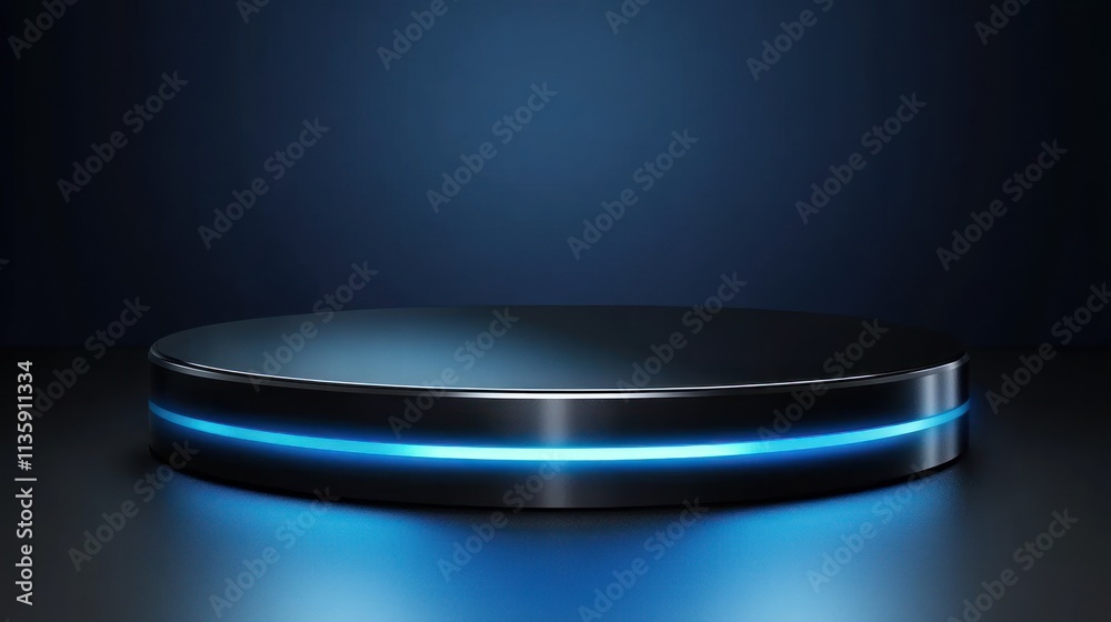 Dark Circular Platform With Blue Neon Light Dark Circular Platform With Blue Neon Light