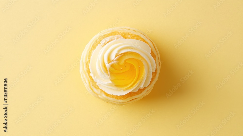 Honey drizzled pancake with whipped cream topping Honey drizzled pancake with whipped cream topping