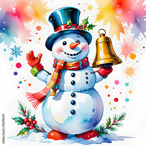 Vintage Comic Snowman: Festive Watercolor Art for Timeless Holiday Cheer photo