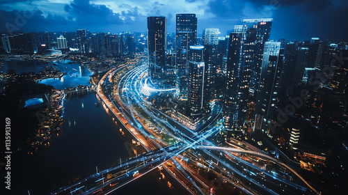 Wallpaper Mural Smart digital Innovation city with connection network reciprocity over the cityscape. of future smart wireless digital city and social media networking systems that connects people with in city Torontodigital.ca