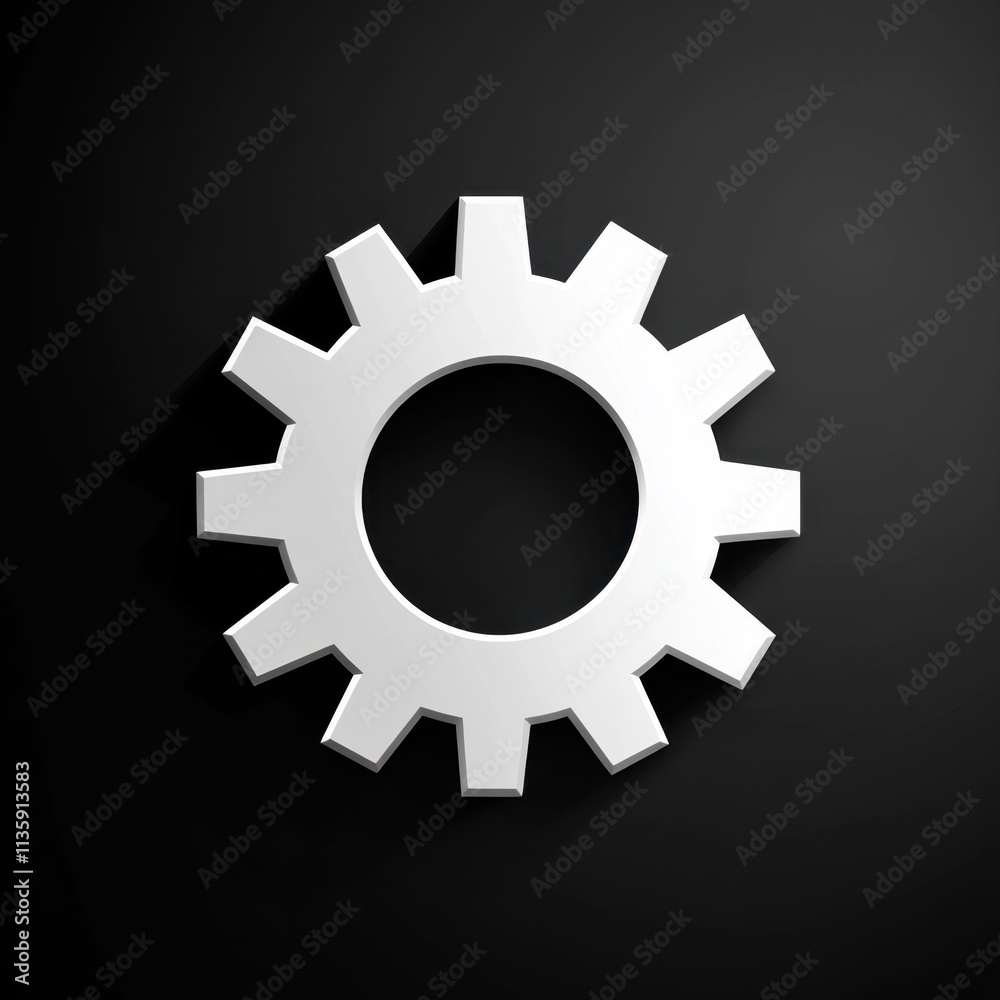 White gear on black background White gear on black background