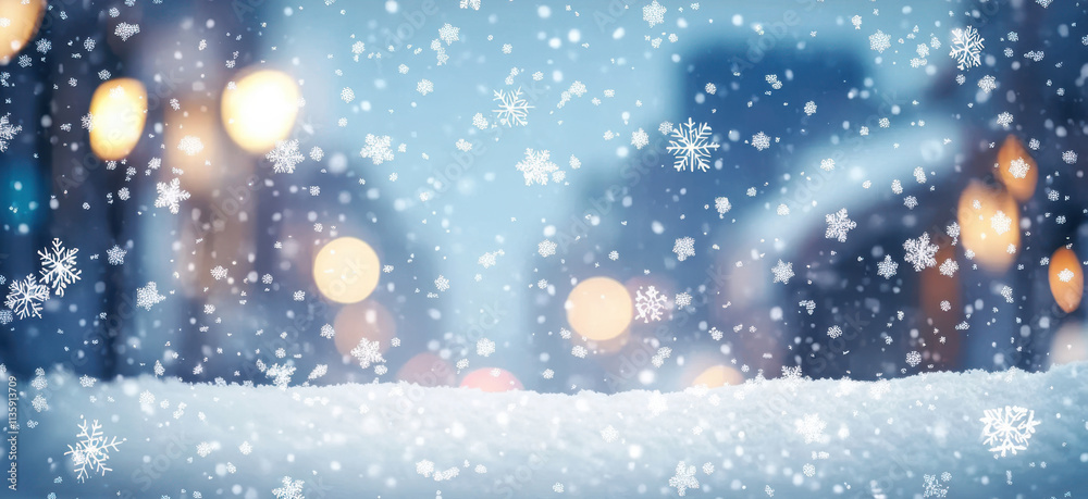 Snowflakes fluttering, the ground covered in snow Snowflakes fluttering, the ground covered in snow