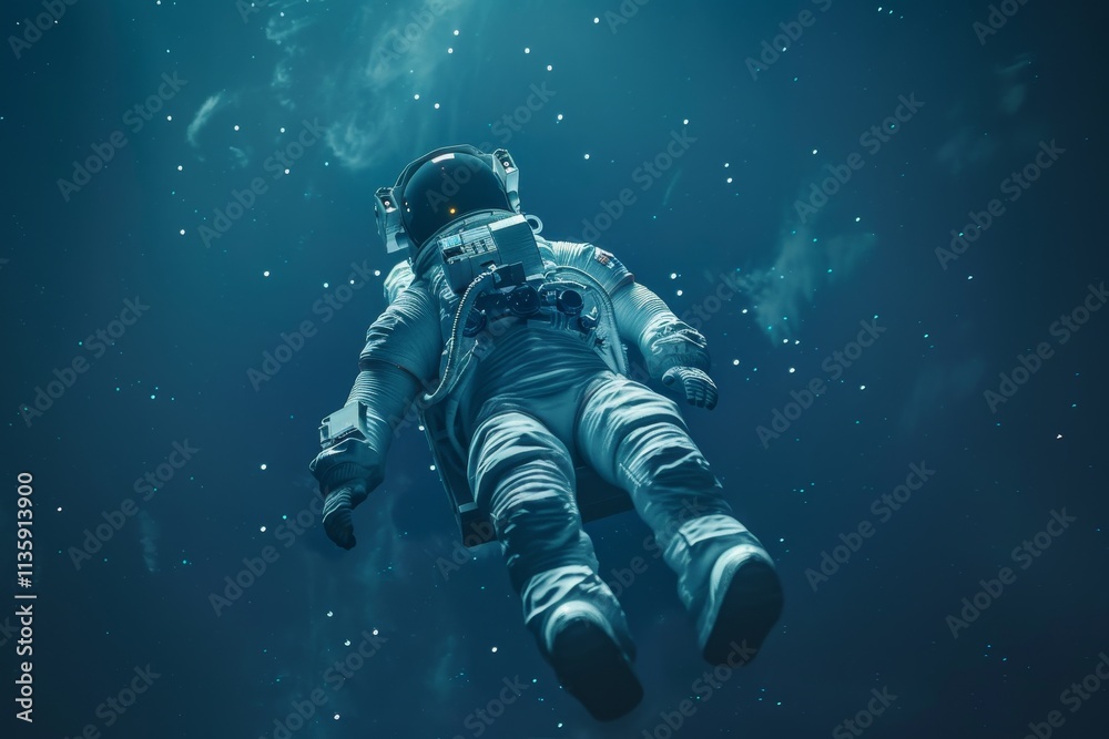 An astronaut with advanced cybernetic enhancements floats weightlessly in the vast expanse of space, surrounded by a field of stars, A cybernetically-enhanced astronaut floating in zero gravity An astronaut with advanced cybernetic enhancements floats weightlessly in the vast expanse of space, surrounded by a field of stars, A cybernetically-enhanced astronaut floating in zero gravity