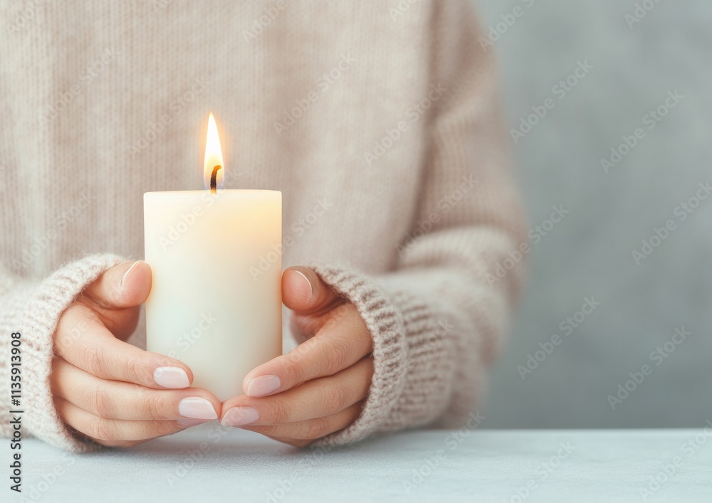 Serene Hands Holding Lit Candle Capturing Warmth and Tranquility in a Minimalist Style Serene Hands Holding Lit Candle Capturing Warmth and Tranquility in a Minimalist Style