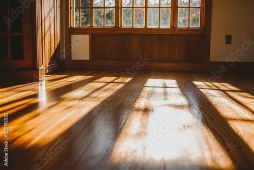 Wallpaper Mural Sunlight Illuminates a Wooden Floor Through Large Windows in a Cozy, Warm Interior Space, Creating Beautiful Shadows and a Tranquil Ambiance for Home Decor Inspiration Torontodigital.ca