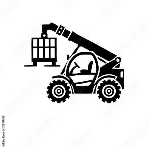 telehandler as a simple single icon logo illustration black and white, white background