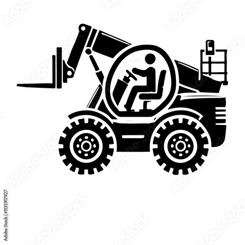 telehandler as a simple single icon logo illustration black and white, white background