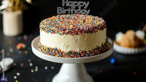 A Delicious Sprinkled Birthday Cake Ready To Celebrate photo