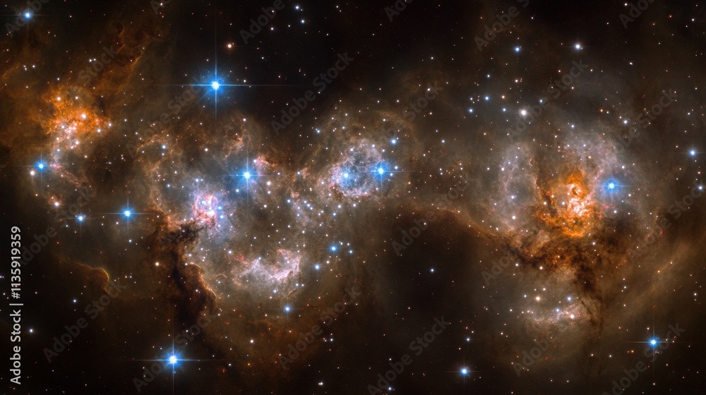 Naklejka premium Stunning Cosmic Cluster with Bright Stars and Nebulae in Space