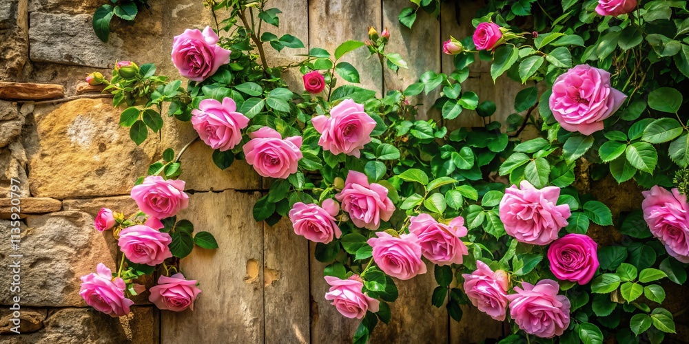 Captivating Pink Rose Flowers Climbing a Rustic Wall, Showcasing Nature's Beauty and Resilience in a Serene Urban Environment - A Stunning Visual Delight for Floral Enthusiasts Captivating Pink Rose Flowers Climbing a Rustic Wall, Showcasing Nature's Beauty and Resilience in a Serene Urban Environment - A Stunning Visual Delight for Floral Enthusiasts
